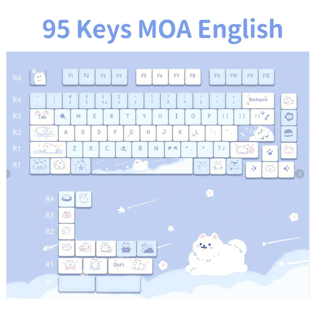 95 Keys artoon Cute Puppy Cat Kitty Keycaps GMK PBT Keycap MOA Profile Dye Sublimation For DIY Mechanical Keyboard Girls Gift