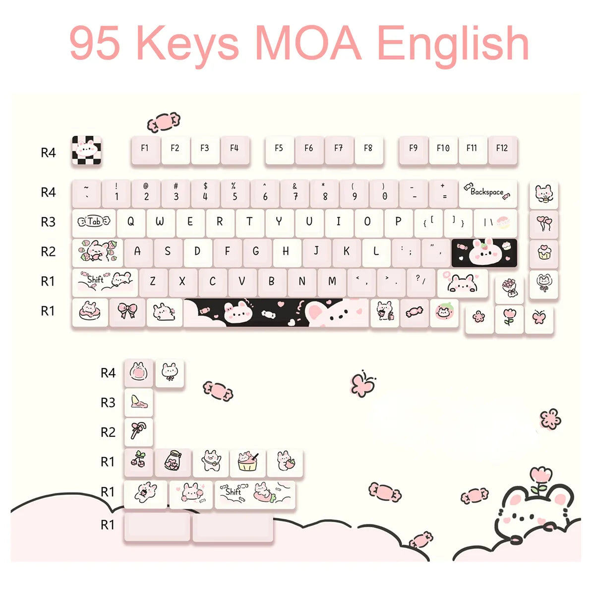 95 Keys artoon Cute Puppy Cat Kitty Keycaps GMK PBT Keycap MOA Profile Dye Sublimation For DIY Mechanical Keyboard Girls Gift