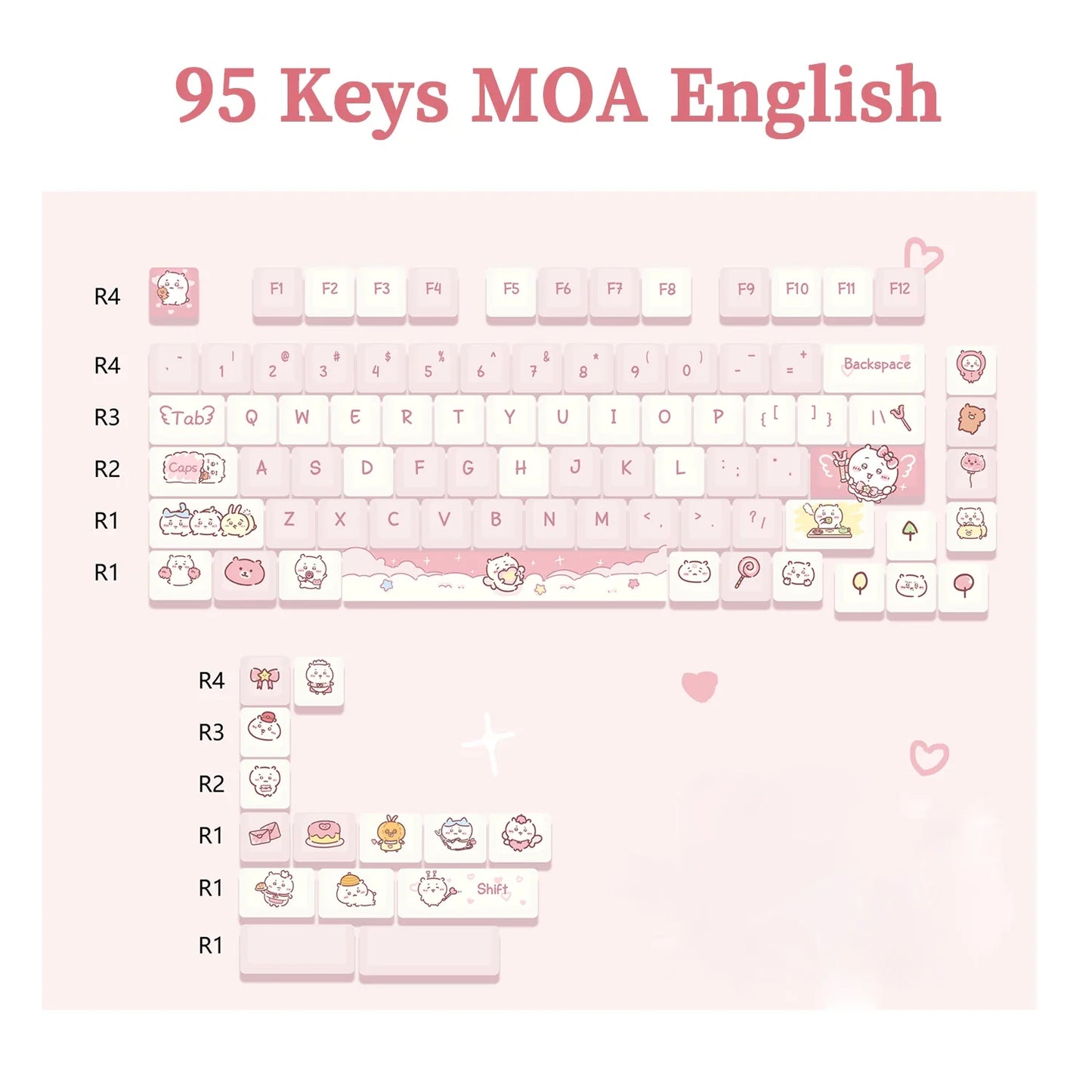 95 Keys artoon Cute Puppy Cat Kitty Keycaps GMK PBT Keycap MOA Profile Dye Sublimation For DIY Mechanical Keyboard Girls Gift