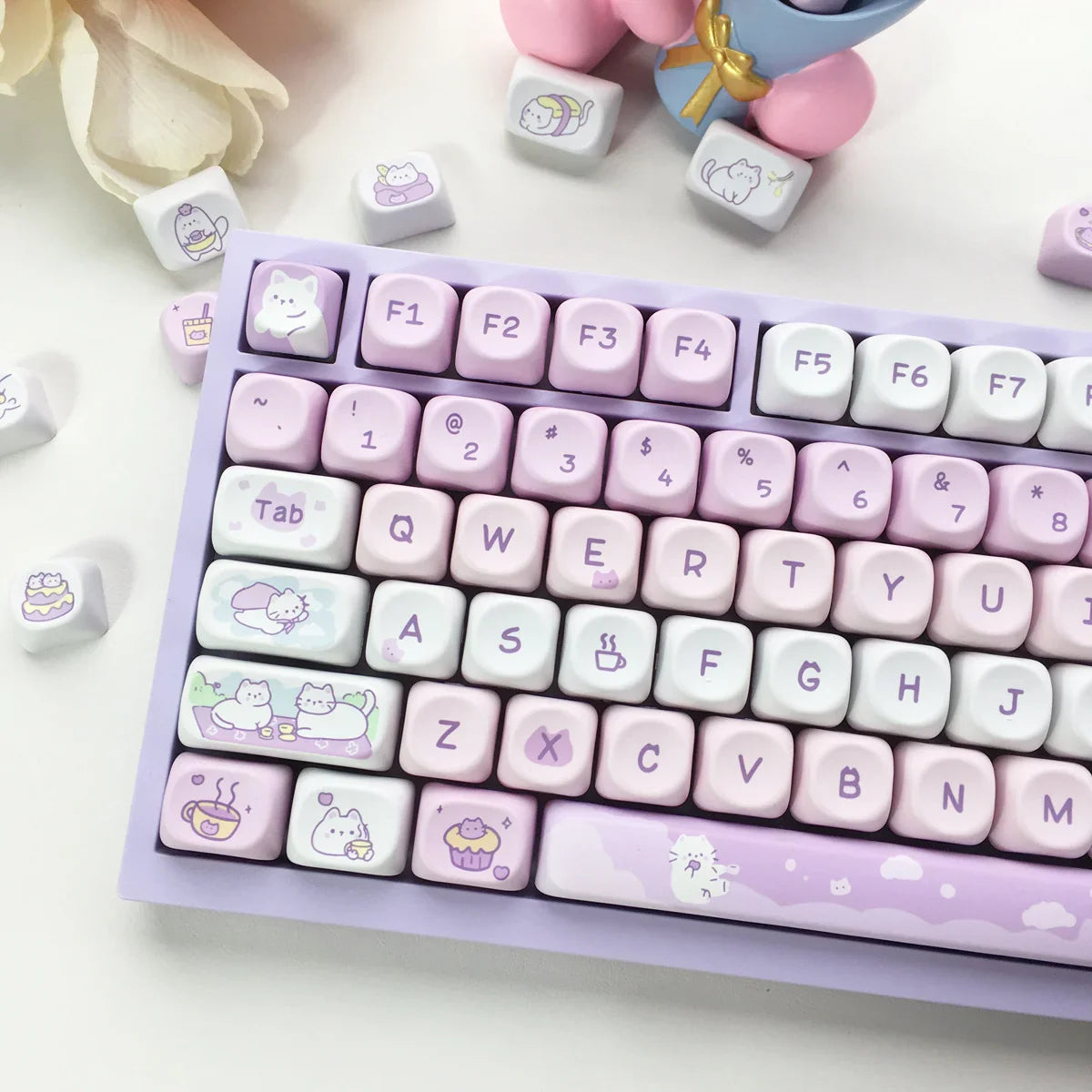 95 Keys artoon Cute Puppy Cat Kitty Keycaps GMK PBT Keycap MOA Profile Dye Sublimation For DIY Mechanical Keyboard Girls Gift