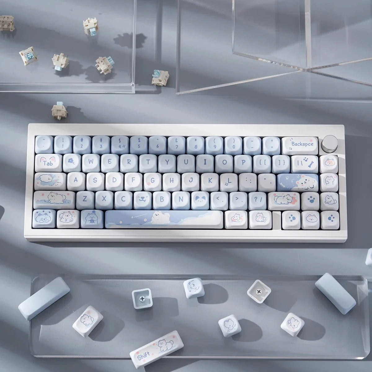 95 Keys artoon Cute Puppy Cat Kitty Keycaps GMK PBT Keycap MOA Profile Dye Sublimation For DIY Mechanical Keyboard Girls Gift